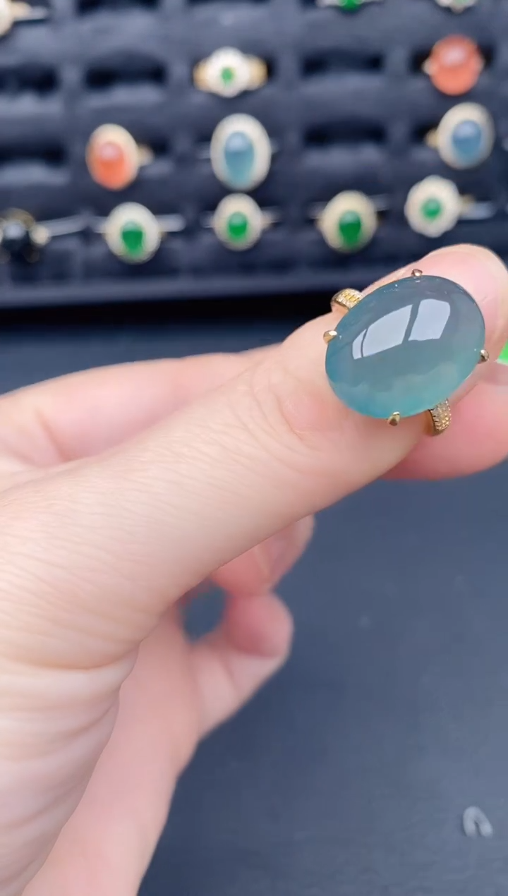 银S925镶嵌戒指翡翠天然a货翡翠107