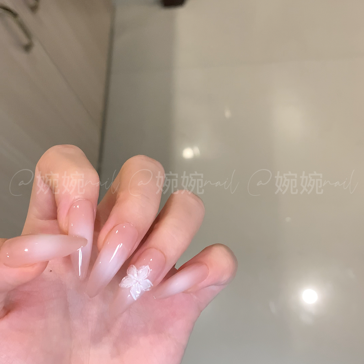 清！！！【素肌冰花】纯手工立体雕花纯欲腮白设计穿戴甲