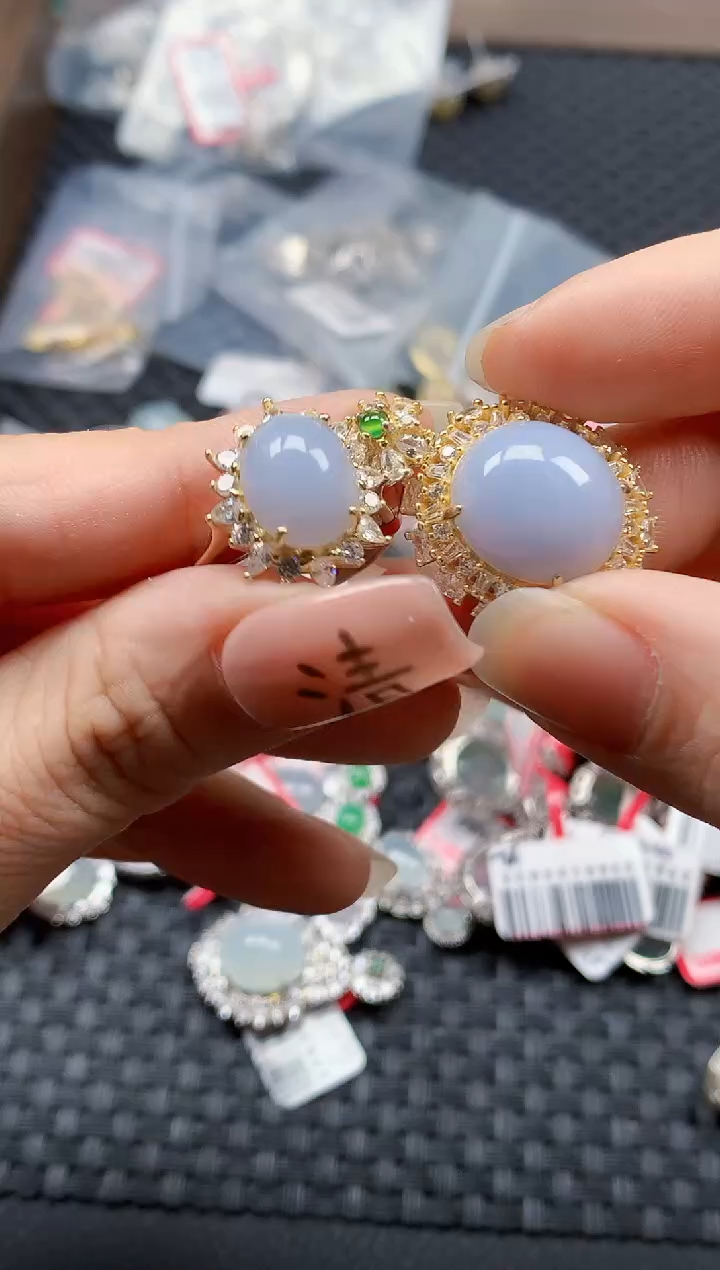 银S925镶嵌戒指翡翠天然A货缅甸翡翠