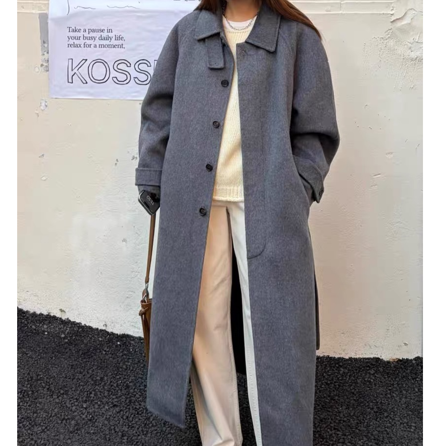 韩系单2025年秋冬新THE AB*E气质百搭单排扣腰带羊毛外套647-d