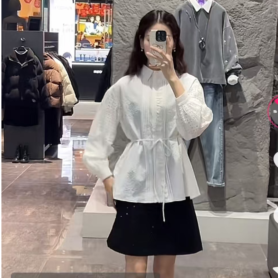 圣迪奥简约通勤女装轻奢翻领时尚气质收腰长袖衬衫S244Z0501