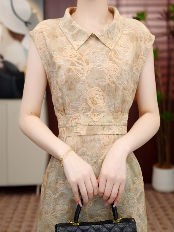 [送腰封]高定气质金金风玉露显瘦夏季连衣裙ZF-Q016