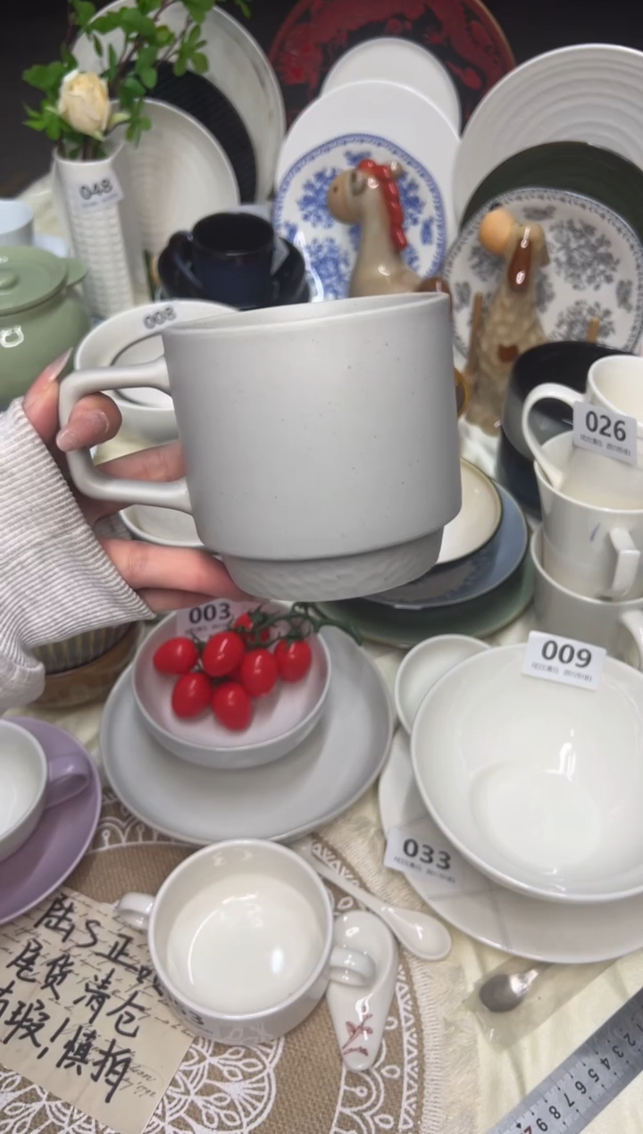 新骨瓷068瑕疵  沙海灰  直口 水杯 