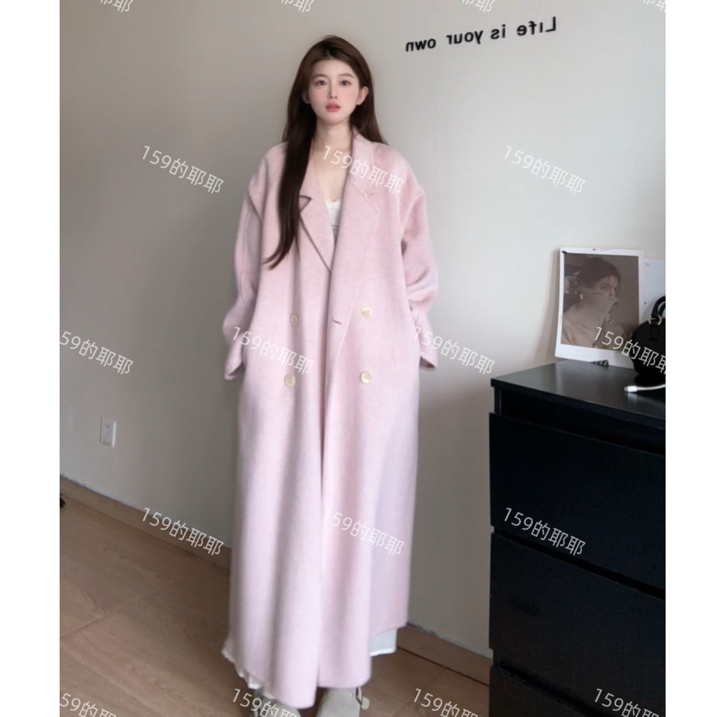 粉色加厚双面羊毛大衣女装外套2025冬季新款长款外套