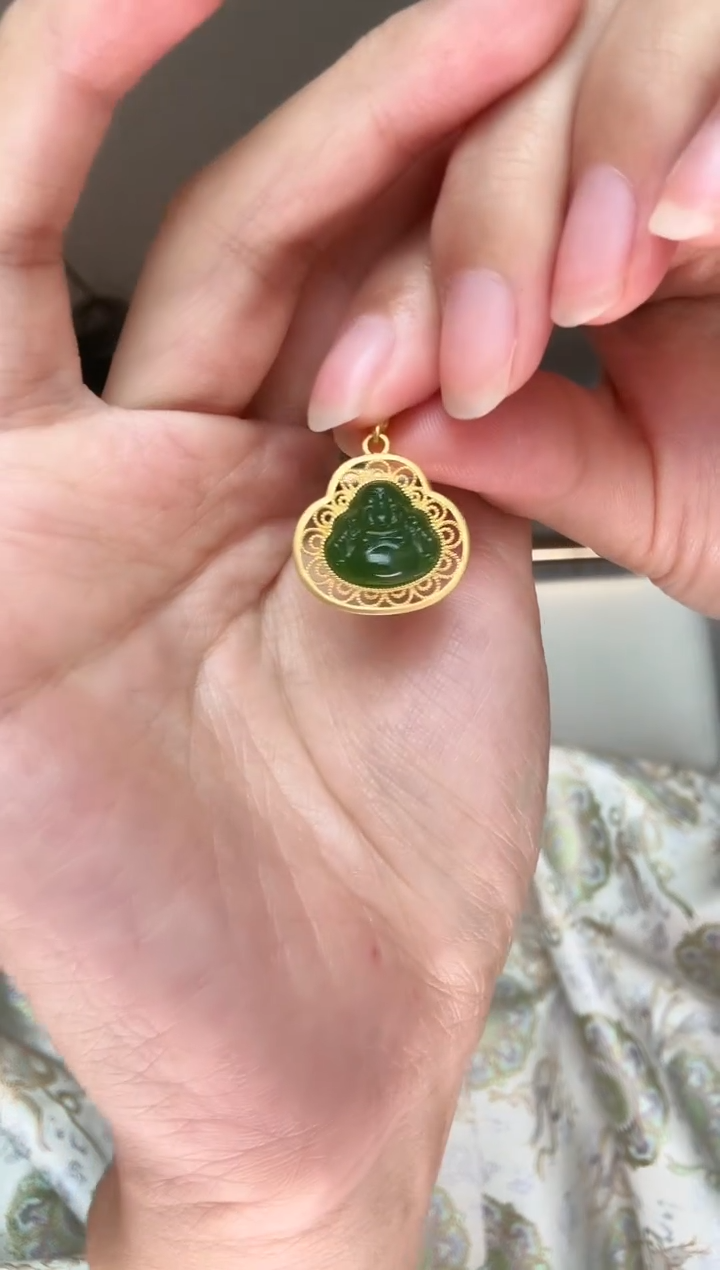 【闪购商品】和田玉吊坠(不含链)足金镶嵌金重2.83g