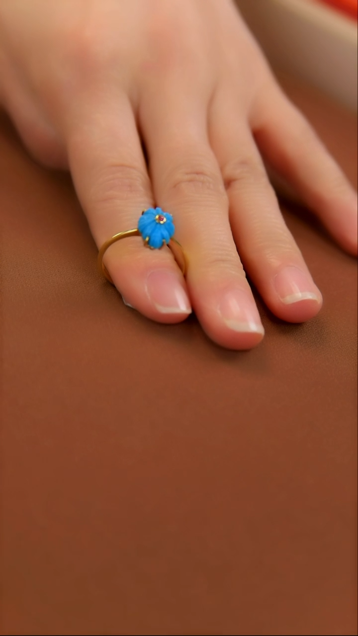 【闪购商品】绿松石珠宝奇石18K金镶嵌戒指