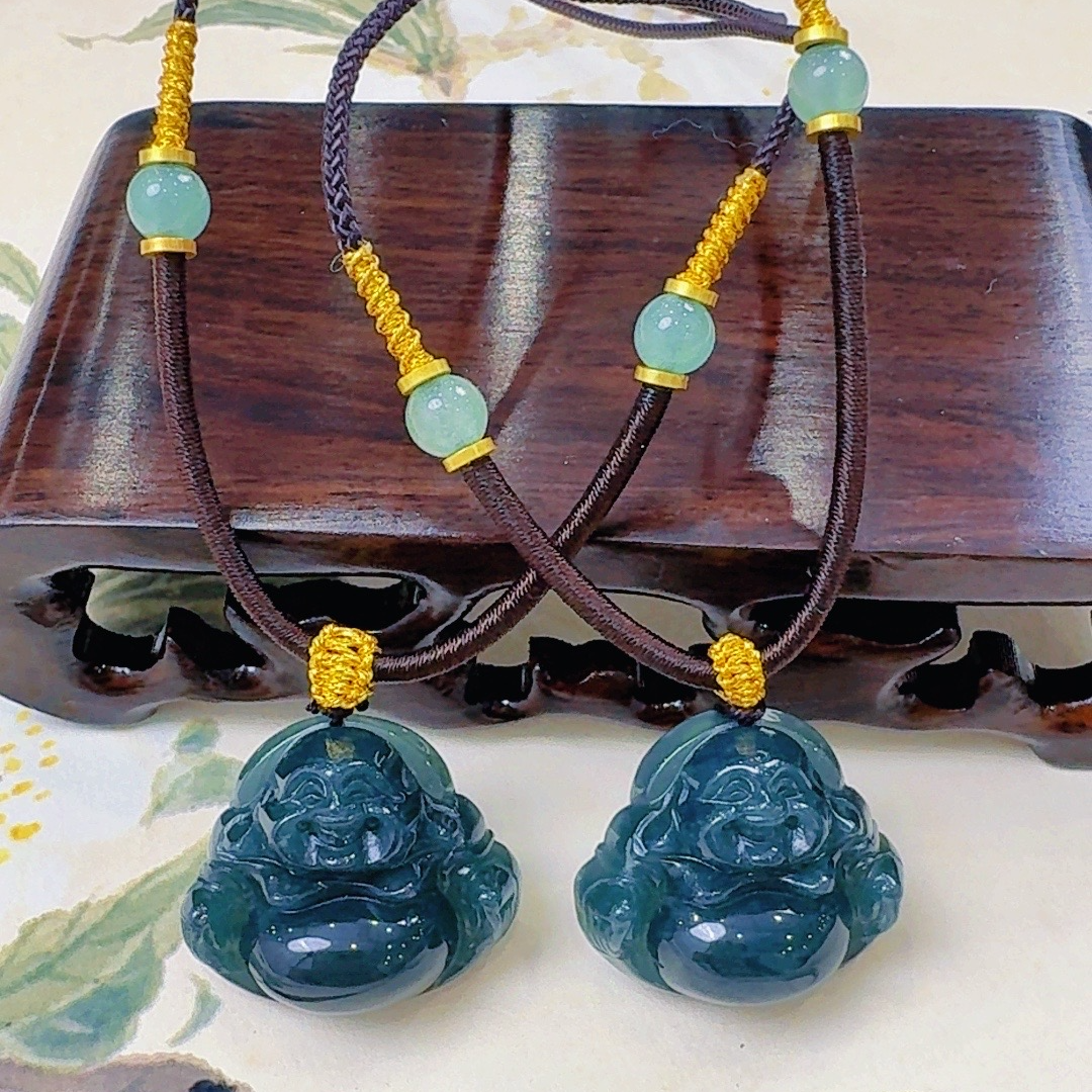 天然翡翠A货老蓝水佛公吊坠高25+宽28+厚10+送绳（多样性发其一）