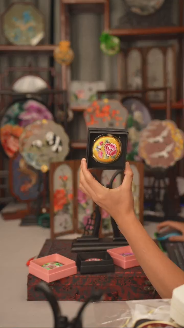 扇子镜子 绣花双面非遗