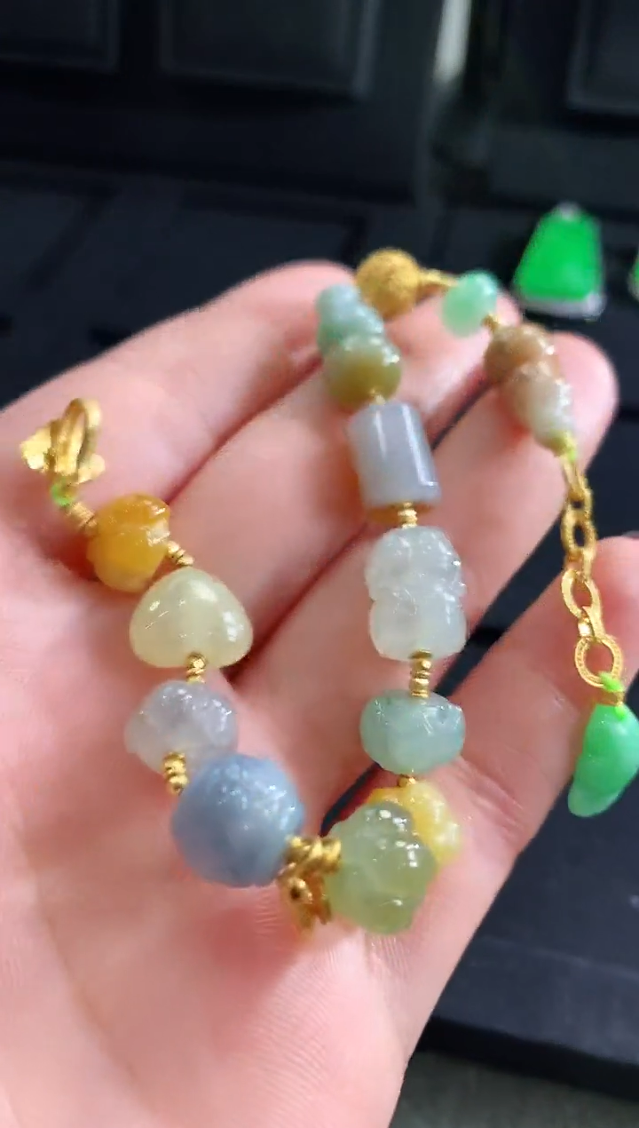 【闪购商品】翡翠手链18K金镶嵌手链