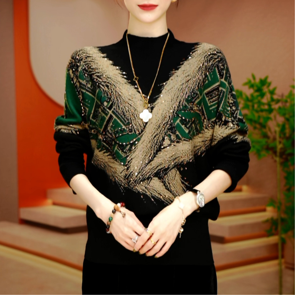 A251092-秋冬新款百搭显瘦减龄舒适透气女针织提花上衣