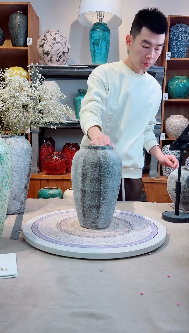 瓶陶瓷花瓶 无花 灰白雪花秀中号