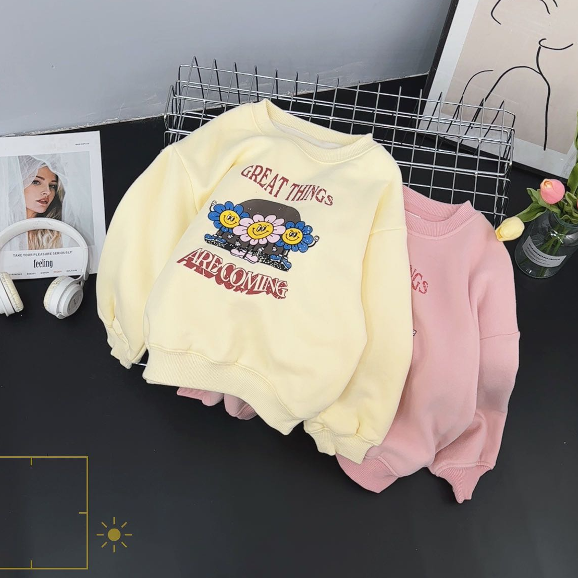 23025高端专享秋冬季向日葵字母卫衣米色