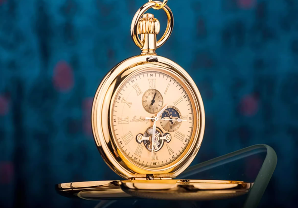 复古精致多功能金色机械怀表时尚百搭适合男女佩戴原装