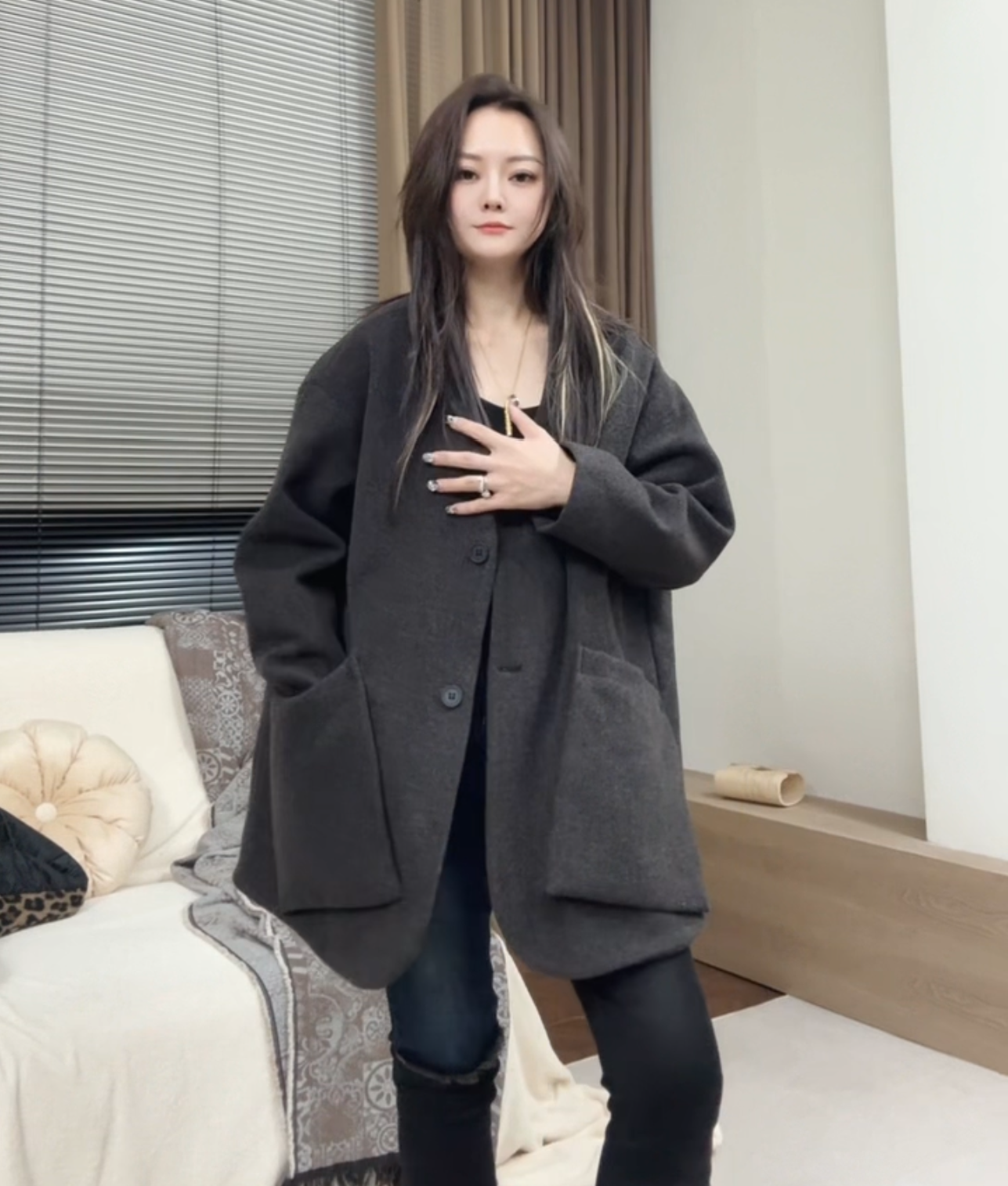 museguhui/木色古汇4568#气质时尚设计款百搭毛呢加棉加厚大衣