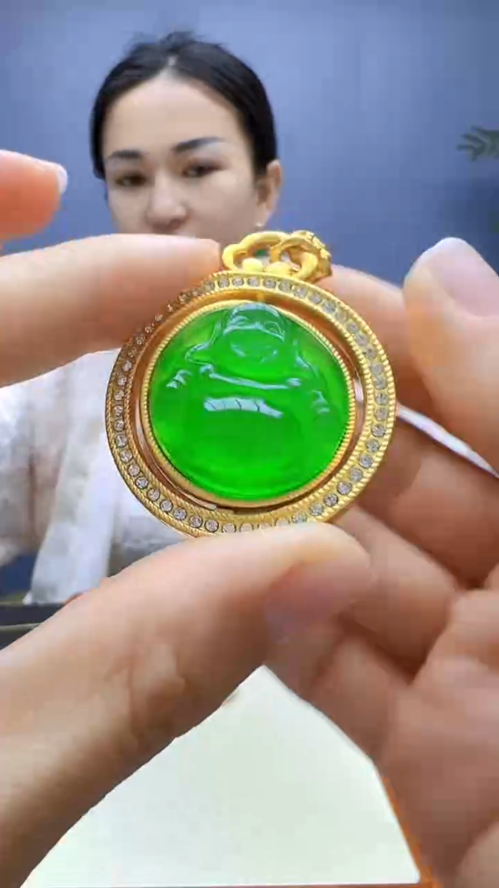 翡翠14K金镶嵌颈饰沉白diy颈饰