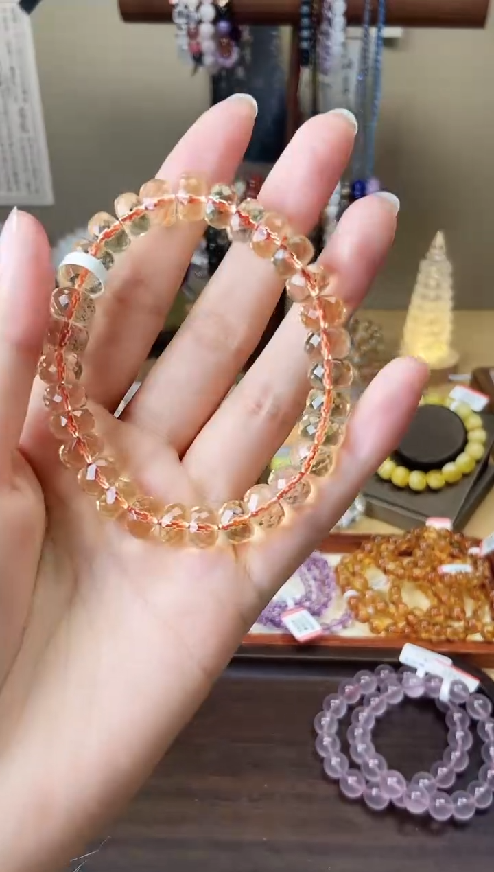 【闪购商品】水晶手链未镶嵌9mm巴西暴力黄水晶算盘切面