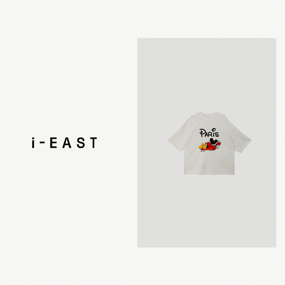 i-EAST 老鼠夹米奇~美式复古印图短袖T恤上衣-4Q SY0393