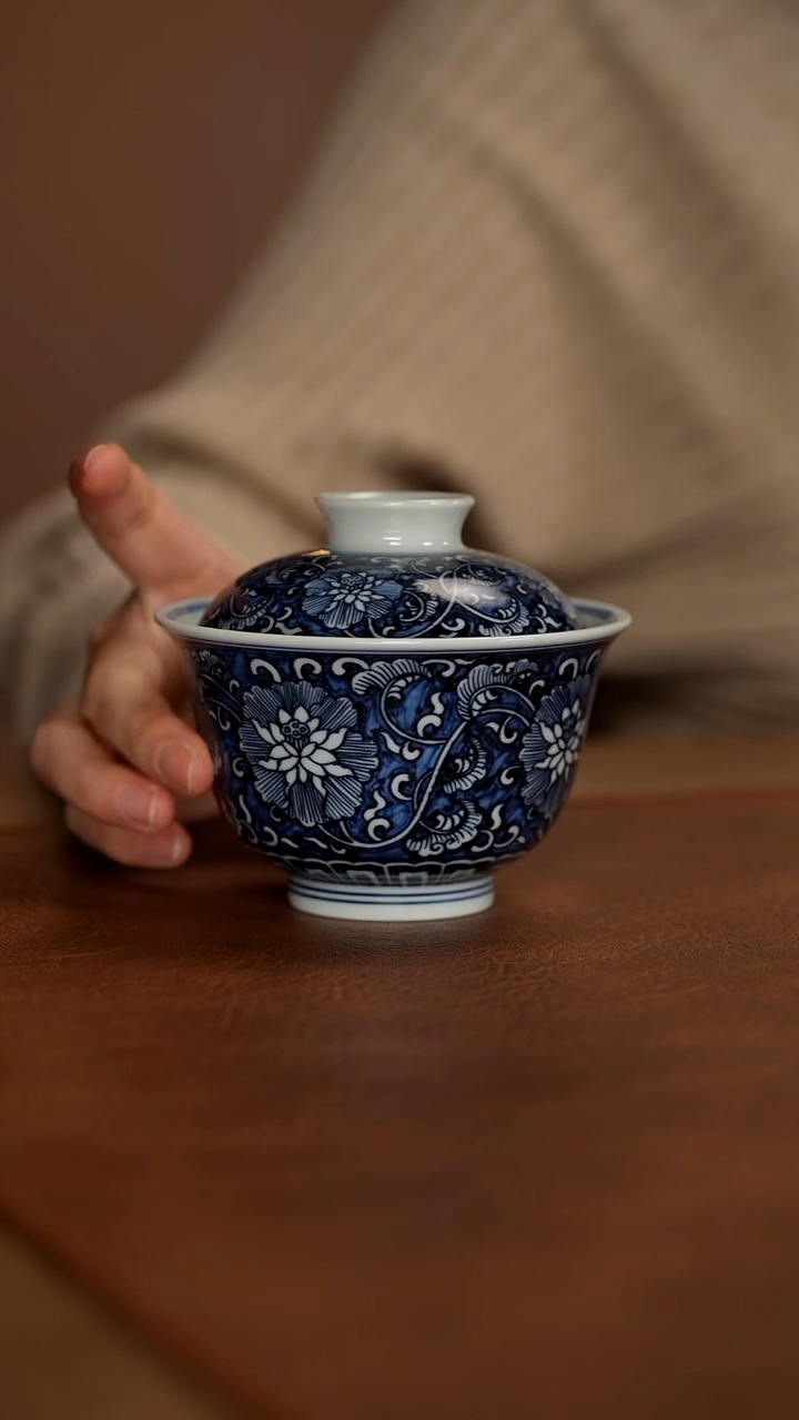 【闪购商品】瓷片景德镇斌芬陶瓷/蓝底产值盖碗