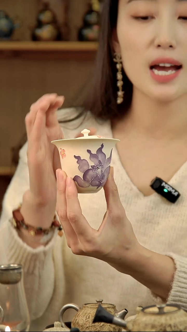 言野手作 点彩小月盖碗