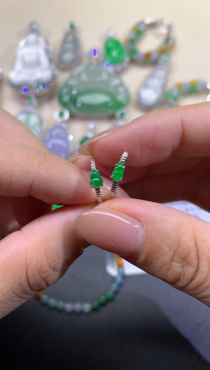 【闪购商品】翡翠耳饰18K金镶嵌14天然A货翡翠