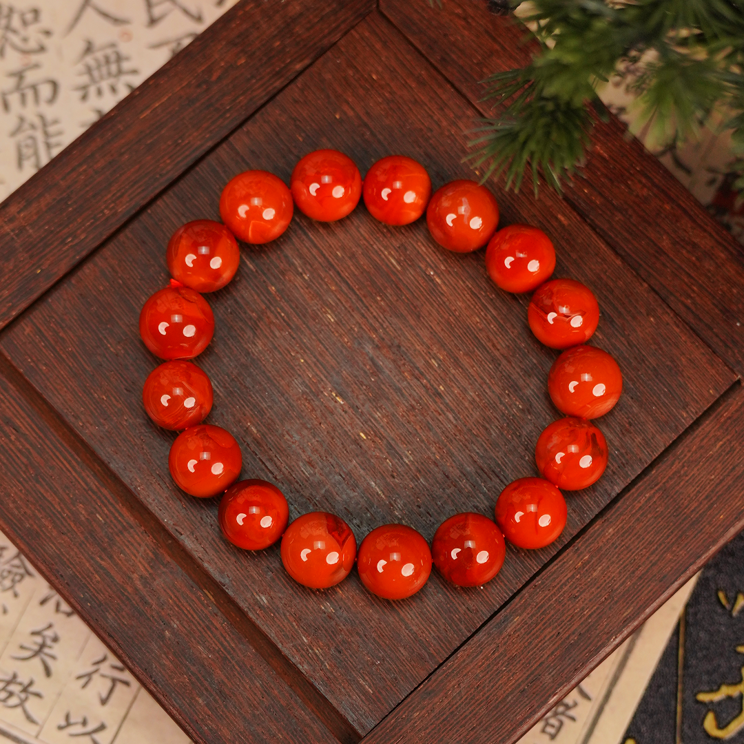 SNH10050南红 玛瑙 火焰纹 大圆珠 素手串13mm