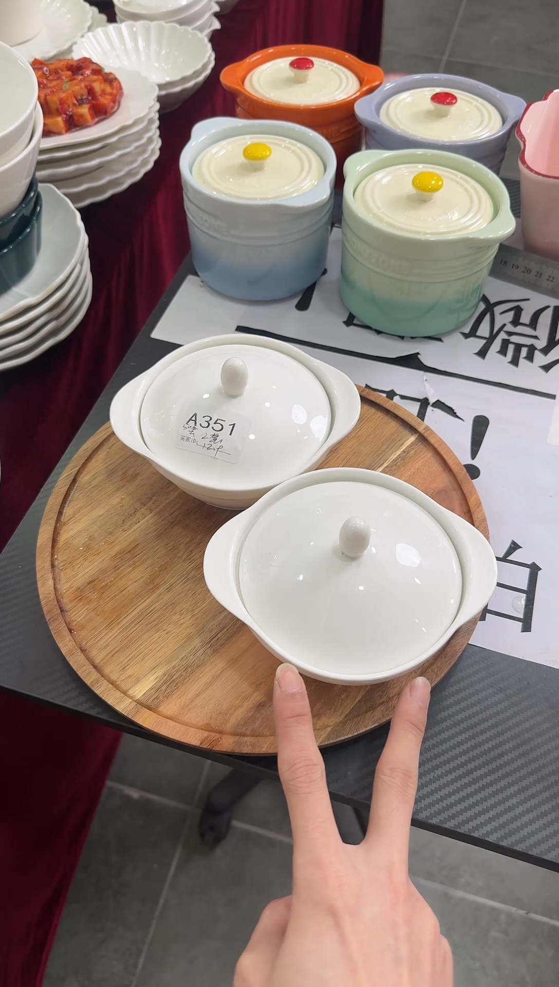摆件陶A351  微瑕 2个隔水炖盅带盖