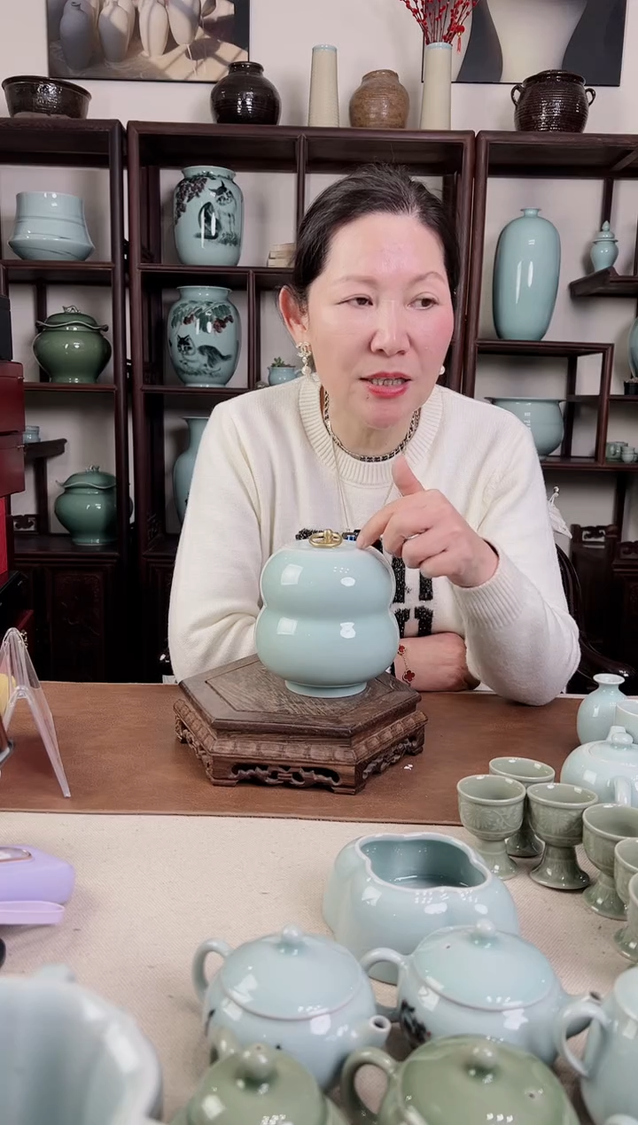 【闪购商品】杯纯手工 粉青 葫芦盖罐