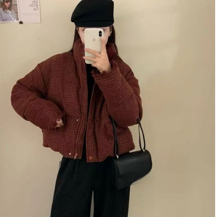 23819细格子拉链羽绒服