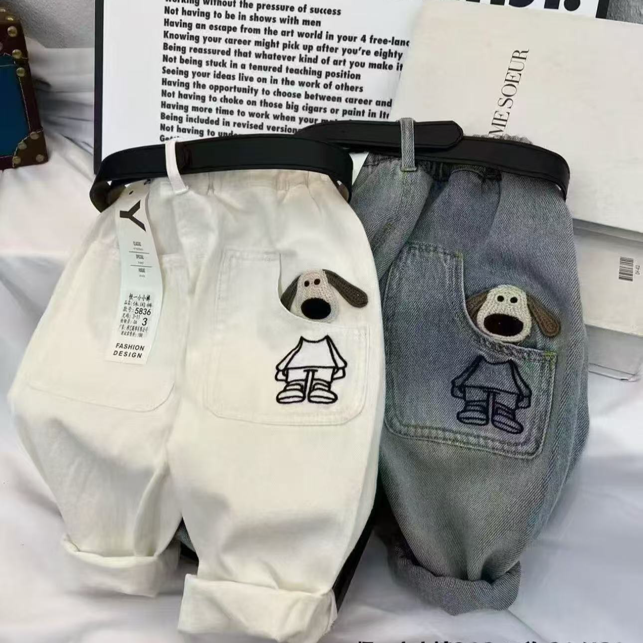 【破价！!】【向子妈】F8807软弹～两色韩国牛仔裤口袋刺绣大狗狗