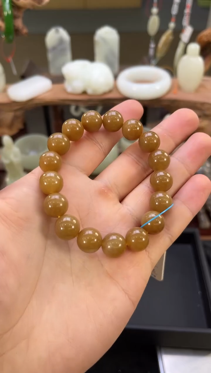 【闪购商品】和田玉手串未镶嵌卡12若羌糖圆珠 多样性发一