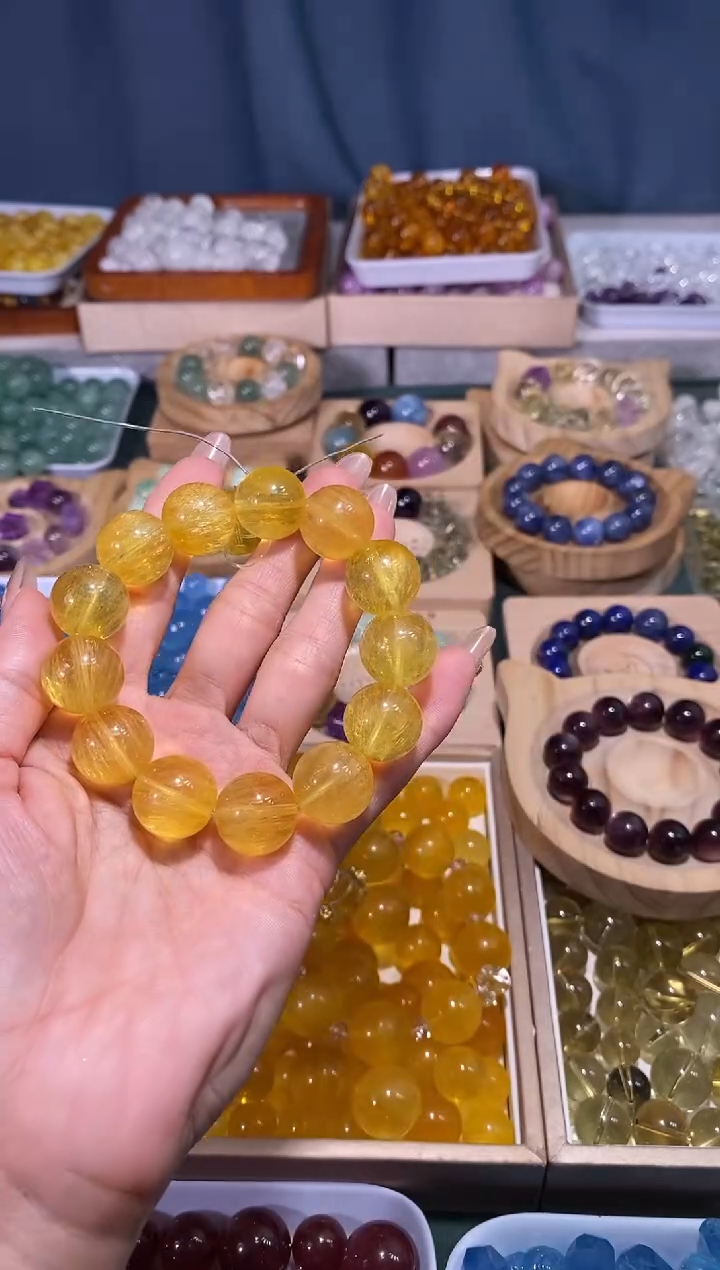 未镶嵌手串水晶小****ʔG22黄萤石圆珠宽卡16共14颗拍3