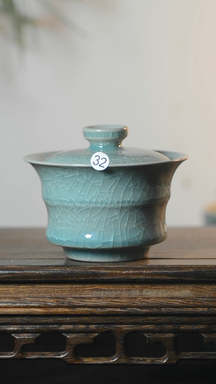 32号手工竹节盖碗全品清凉寺汝瓷