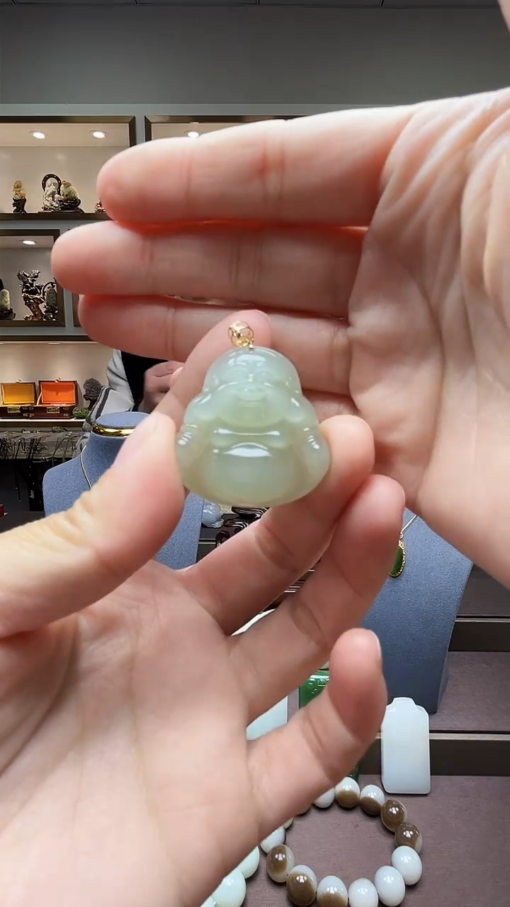 【闪购商品】和田玉挂件18K金镶嵌苏