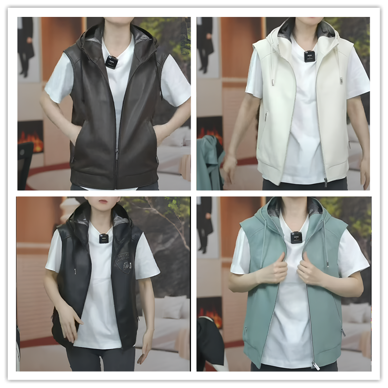 LY2566男士休闲连帽运动风时尚款原生态小羊皮马甲短款坎肩大码