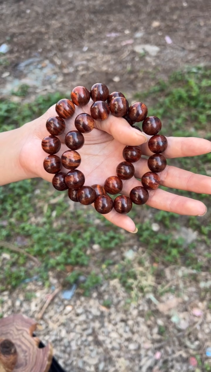 黄花梨/降香黄檀A005虎皮纹1.5圆珠手串118多样性发一