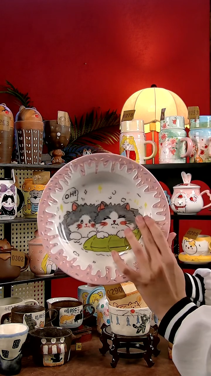 盘瓷DIY景德镇创意手工陶瓷卡通风猫猫盘