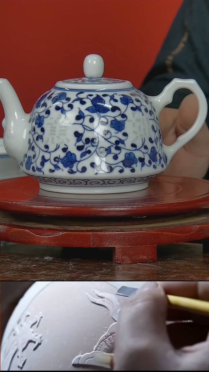 【闪购商品】044民间艺人玲珑青花缠枝莲吉祥如意茶壶