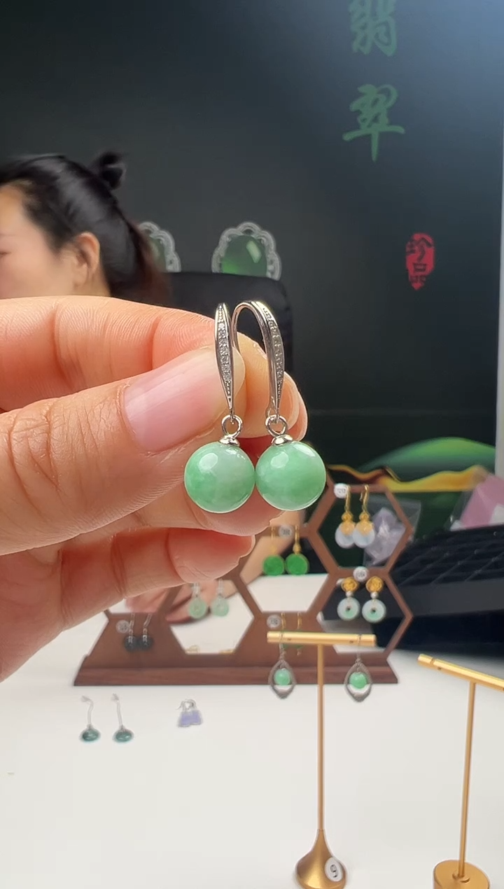 银S925镶嵌翡翠耳饰001