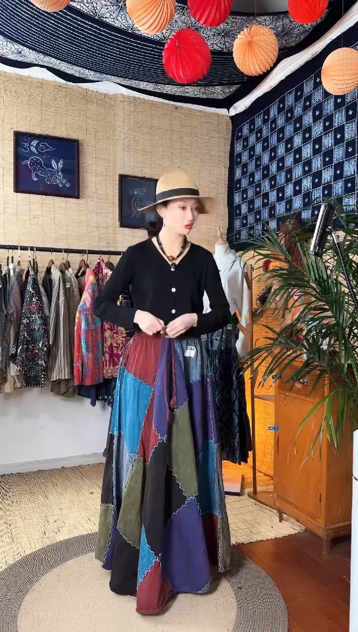 【闪购商品】设计师款方格拼接裙子