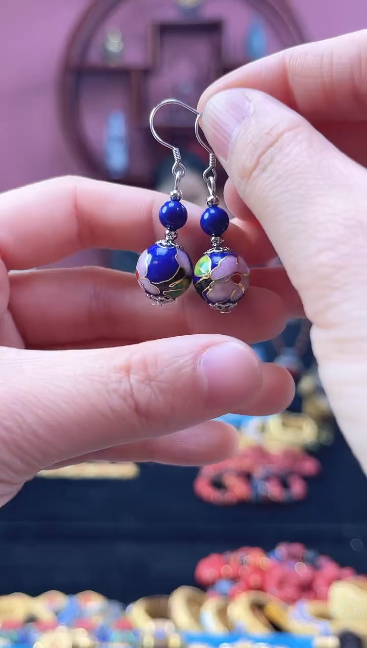 非遗景泰蓝 耳环 宝蓝