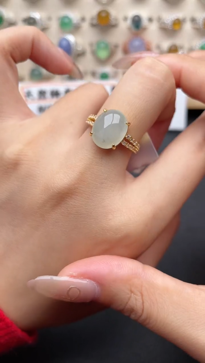 【闪购商品】翡翠戒指银S925镶嵌一物一证一礼盒