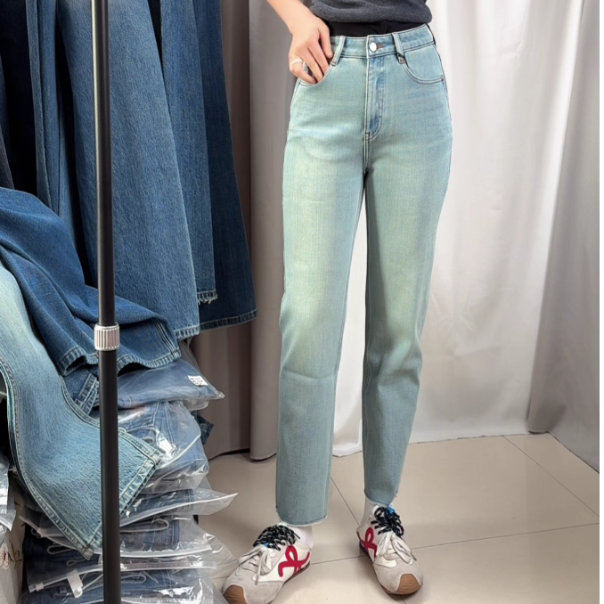 【XF火火】· 烟管加绒 · 毛边微弹薄绒面料烟管法棍牛仔裤女