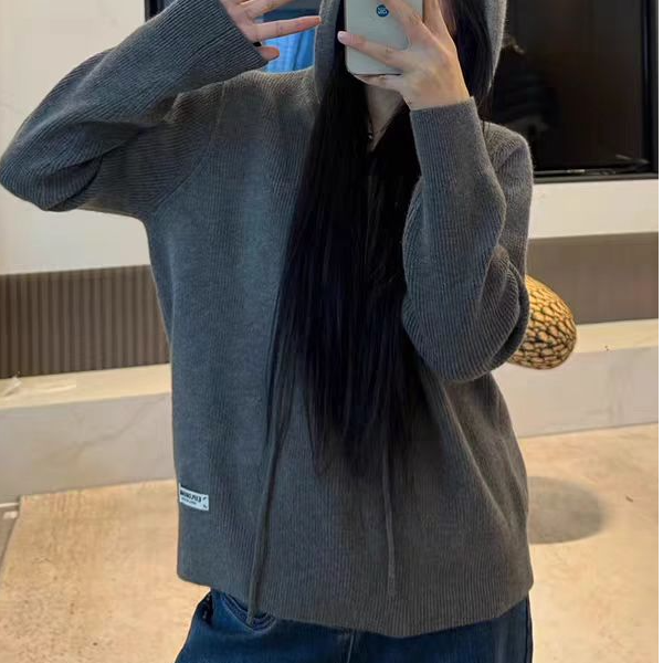【带标连帽】简约纯色百搭连帽毛衣女士2025秋冬新款慵懒风宽松