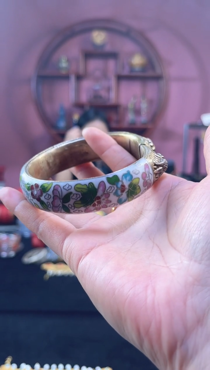 草*非遗 景泰蓝兽首镯 白色