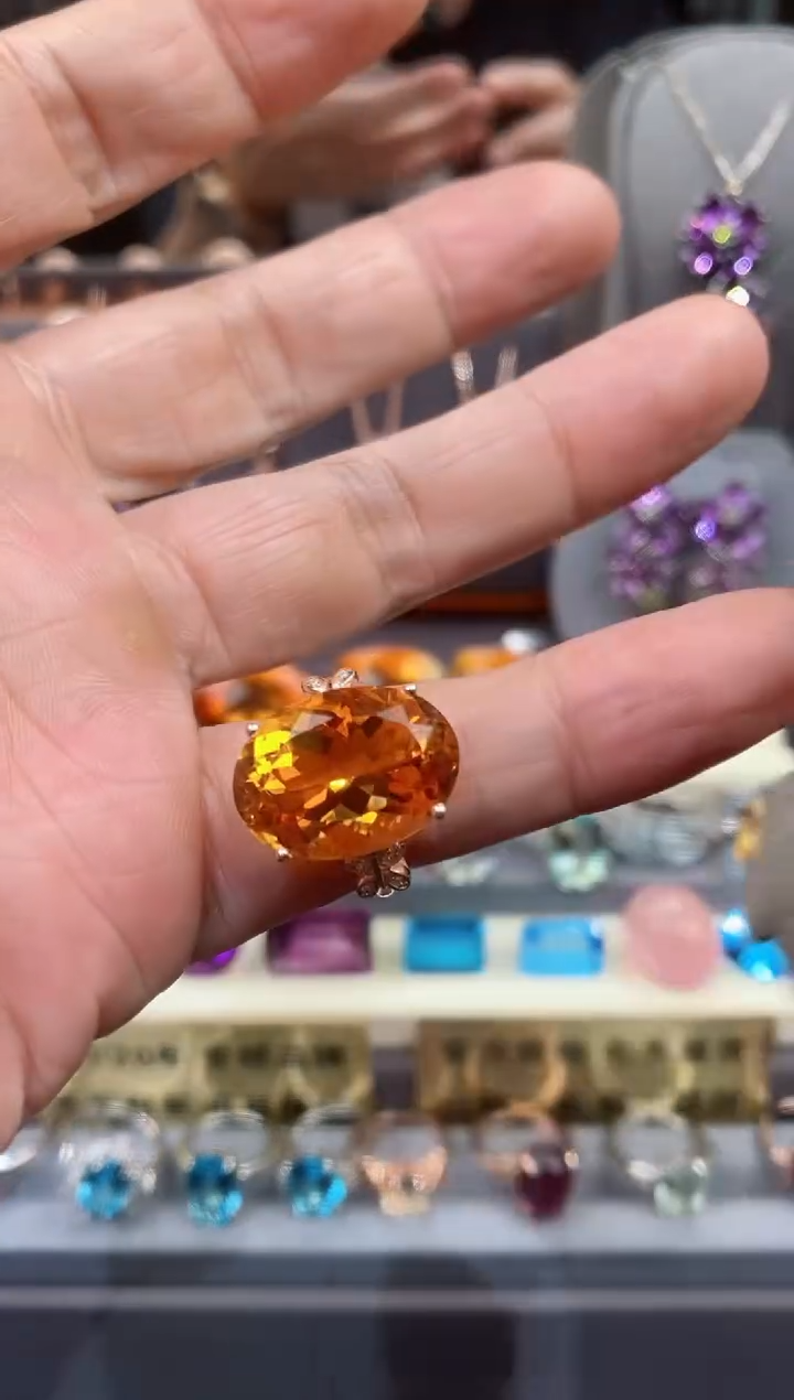 【闪购商品】黄晶戒子银S925镶嵌黄晶戒子