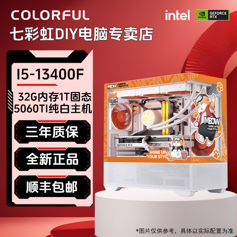 七彩虹I5-13400F+RTX5060ti/5070橘猫电竞台式电脑办公吃鸡卡主机