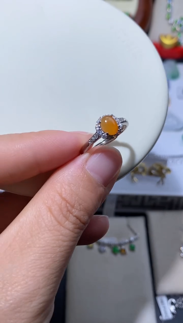 银S925镶嵌戒指翡翠蛋面