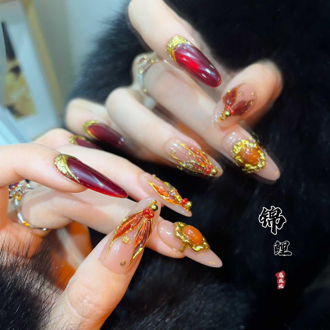 寇丝妮[锦鲤] 纯手工穿戴甲成品手绘雕刻工艺喜庆婚甲轻奢高质量