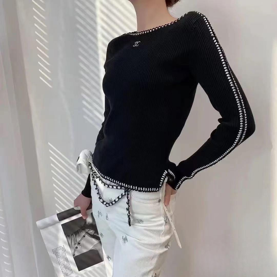 99新 Chanel/香奈儿 22C黑色双C长袖打底衫34码