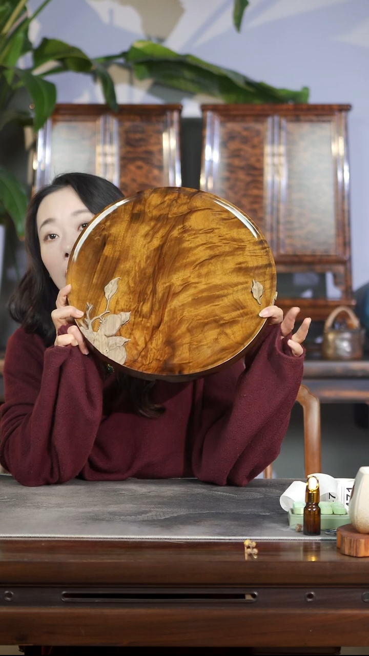 金丝楠满花精工柿柿如意干湿两用茶盘780